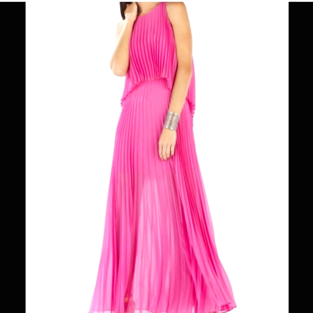 BCBGMAXAZRIA PINK PLEATED GOWN